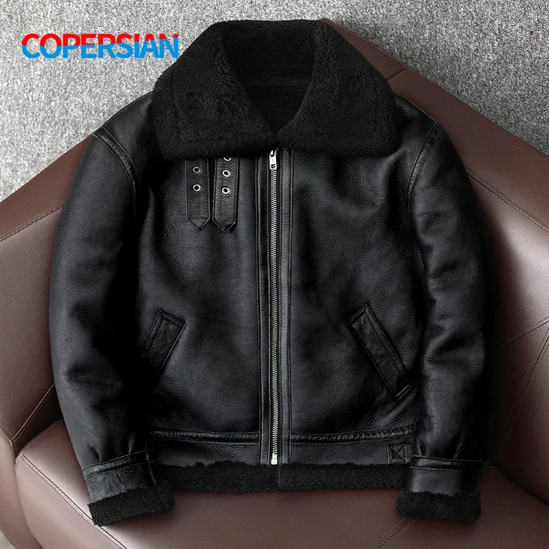 2024 New Thick Sheep Wool Original Ecological Fur One Leather Fur Jacket Male  Warm Genuine Sheepskin Coats Flight Jackets