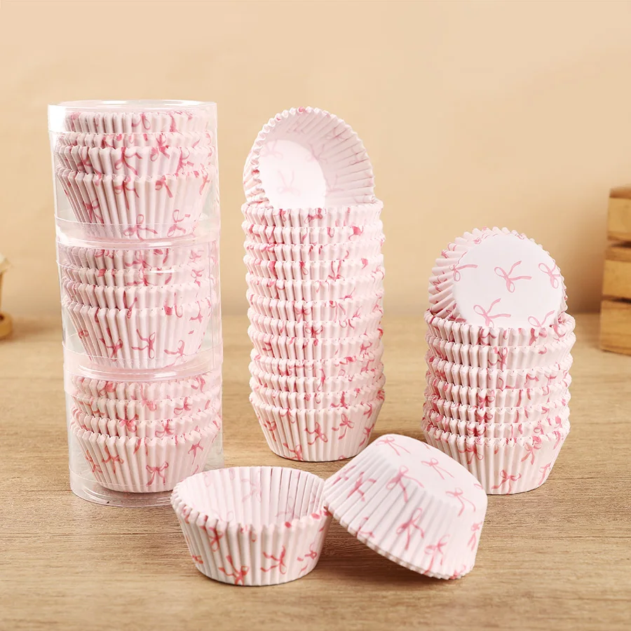

100Pcs Pink Bow Pattern Cupcake Paper Holders Baking Muffin Liners DIY Cake Wrappers Baby Shower Birthday Party Dessert Supplies