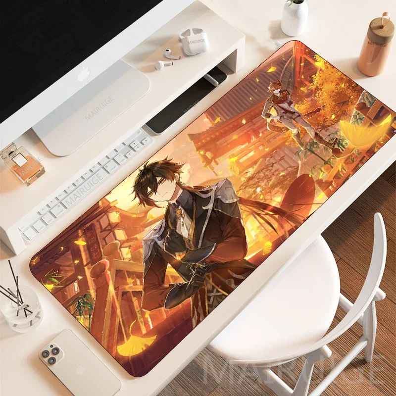 Zhongli Tartaglia Large MousePad Gaming Accessories Mouse Pad Multi-size Genshin Impact Keyboard Mousepad Rubber Rug LOL DeskMat
