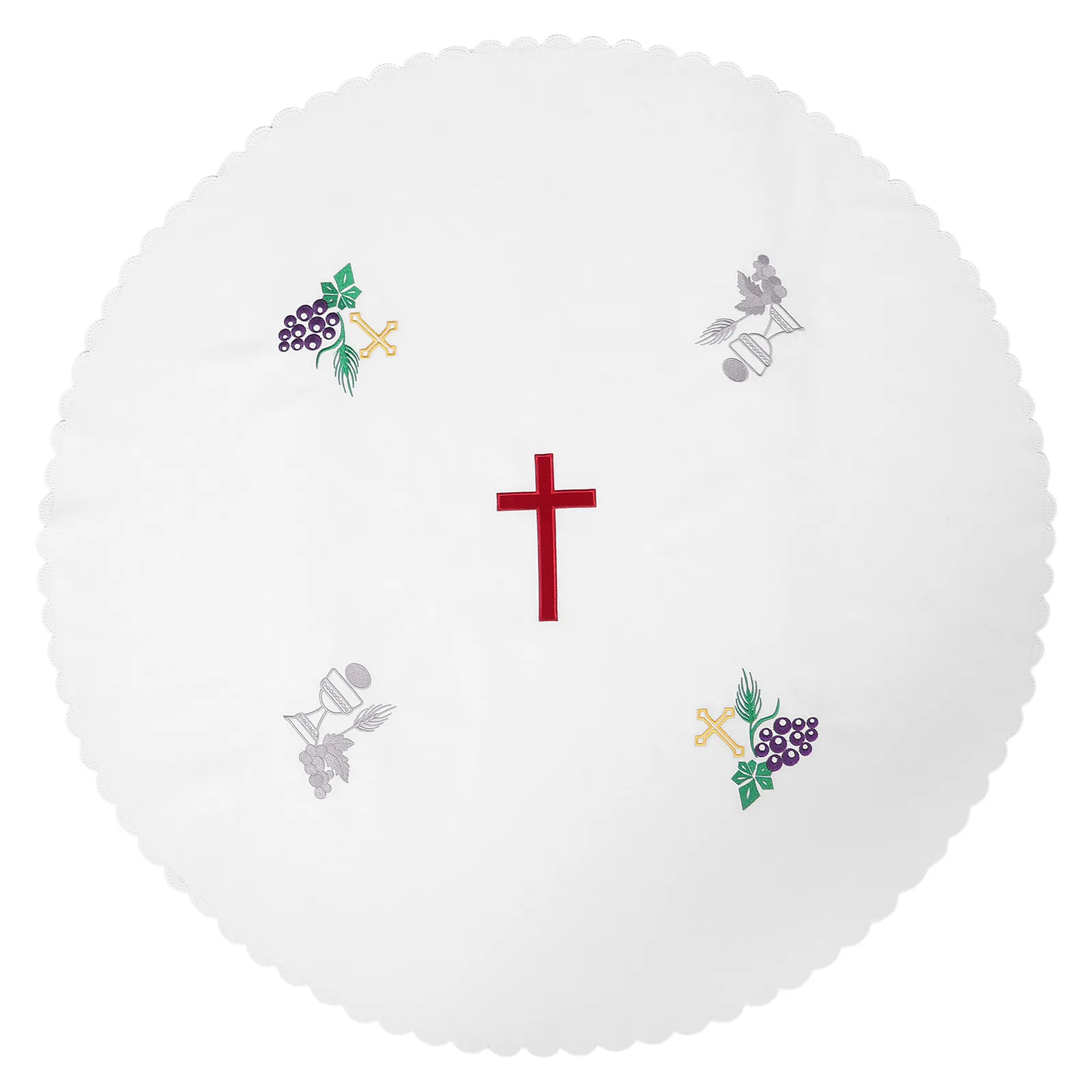 

Round Embroidered Communion Cover Thick Polyester Anti-Wrinkle Dustproof Church Ceremony Altar Baptism Holy Sacrament Tablecloth