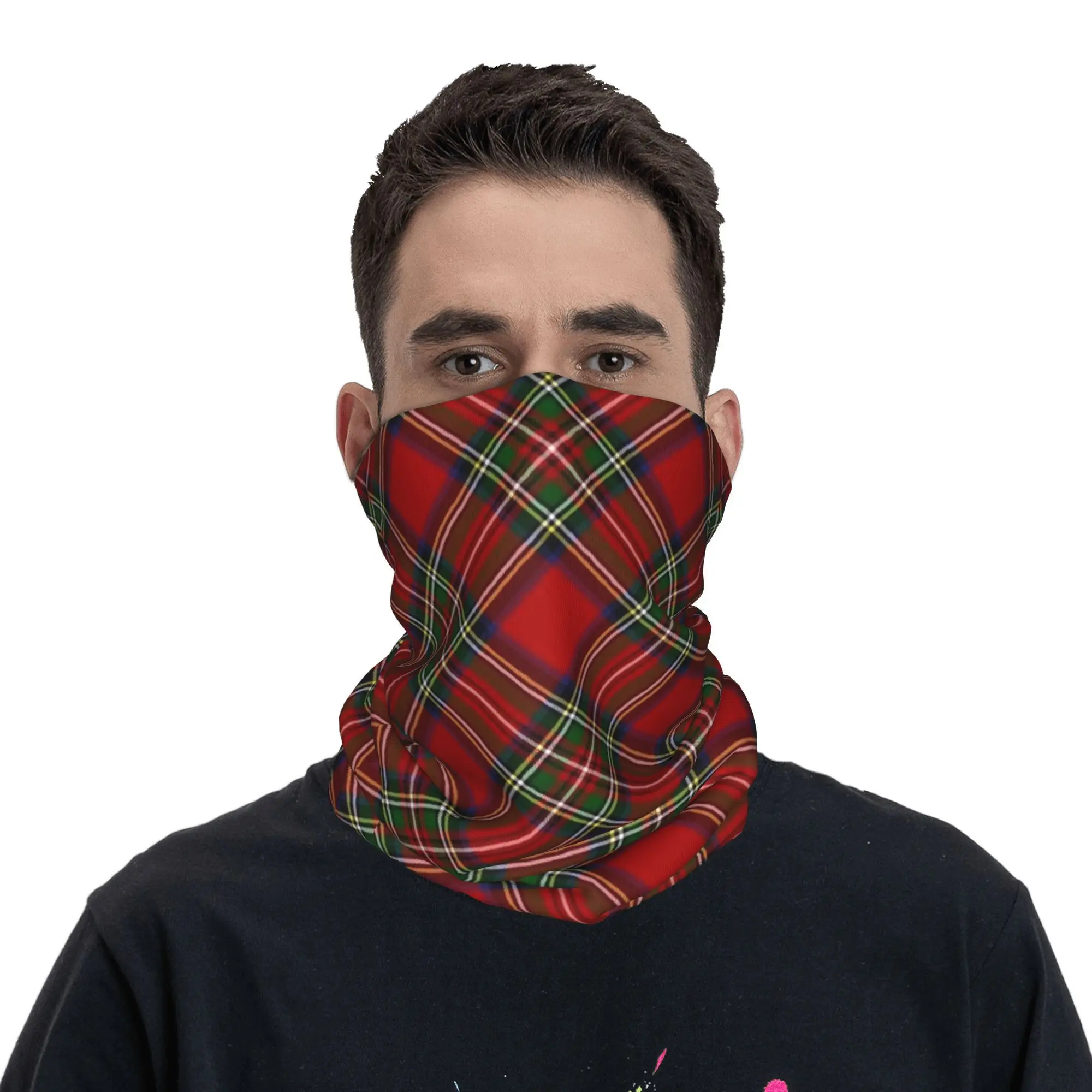 Royal Stewart Tartan Cross Plaid Bandana Neck Gaiter Printed Wrap Scarf Multi-use Cycling Scarf Hiking Fishing Unisex Adult