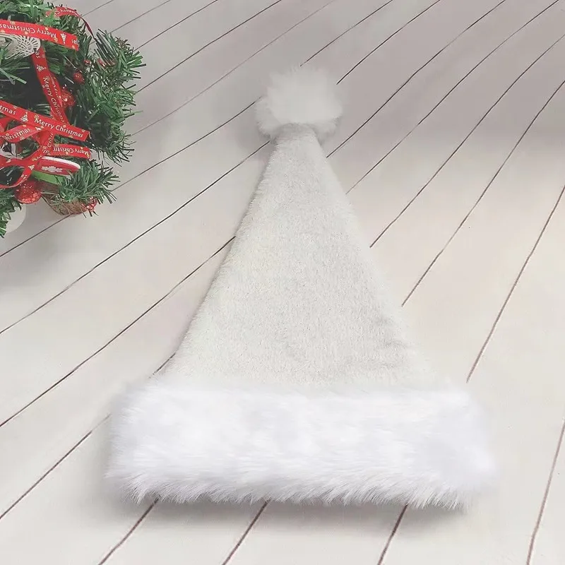 Chapeau de noël en peluche blanche, 30x45cm, unisexe, confortable, avec soie brillante, 2025