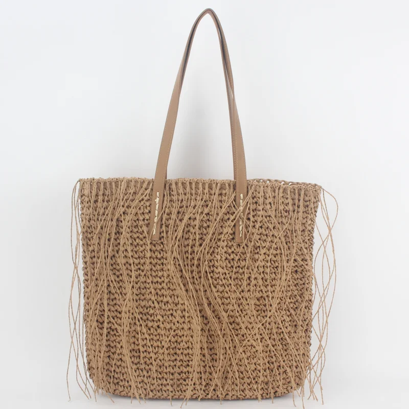 European And American Fashion New Tassel Grass Woven Women's Bag Handwoven Beach Shoulder Bag Casual Simple Versatile Handbag