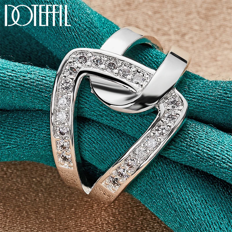 DOTEFFIL 925 Sterling Silver Geometry AAAAA Zircon Ring For Woman Man Wedding Engagement Charm Party Jewelry