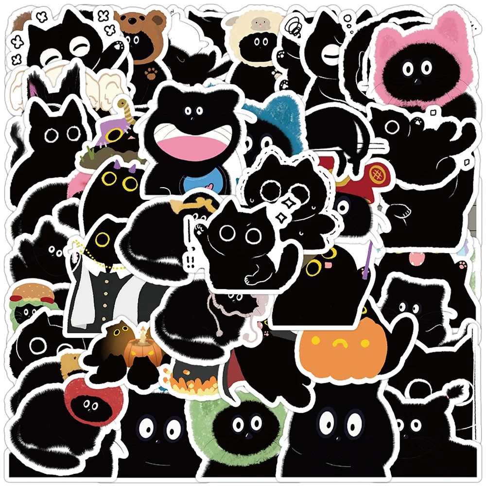 

10/30/60pcs Cute Cartoon Black Cat Stickers Aesthetic Graffiti Scrapbook Phone Laptop Waterproof Kawaii Sticker for Kids Toys