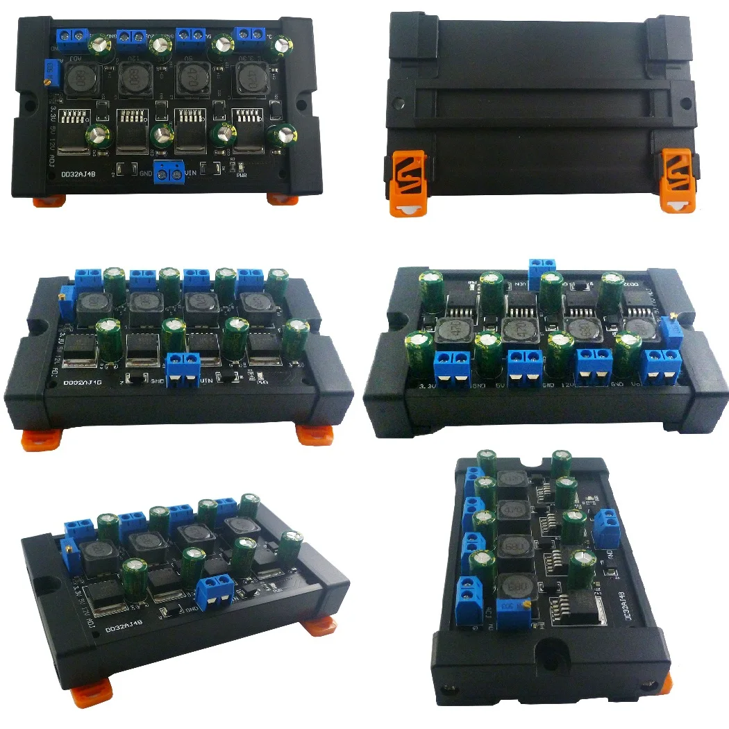 3A 4Ch DIN Rail Case Multiple Step-Down Buck Power Supply Module 3.3V 5V 12V Adjustable Output