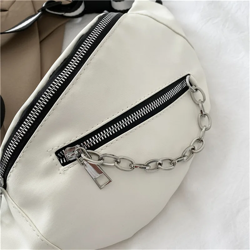 Women Soft Leather Waist Bag Autumn New Chest Pack Shoulder Bag High Quality Chain Fanny Pack Lady Street Trend Belt Bags Purse