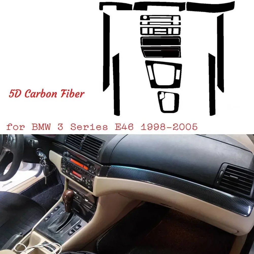 1 Set For BMW 3 Series E46 1998-2005 5D Carbon Fiber Gear-Panel Wrap Interior-Glossy Trim Decal Car Accessories Part Sticker