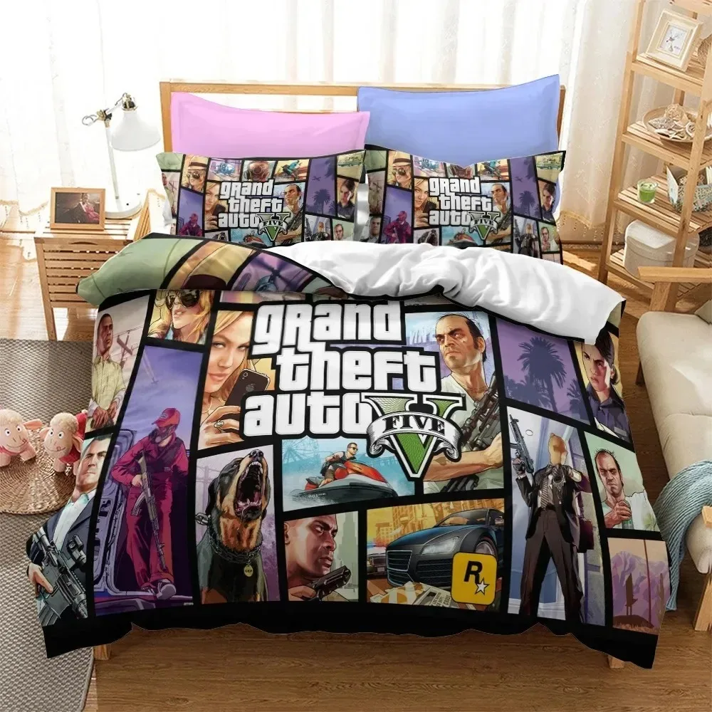 3D Cartoon Game Grand Theft Auto Duvet Cover with Pillow Cover Bedding Set Single Double Twin Full Queen King Bed Set Room Decor