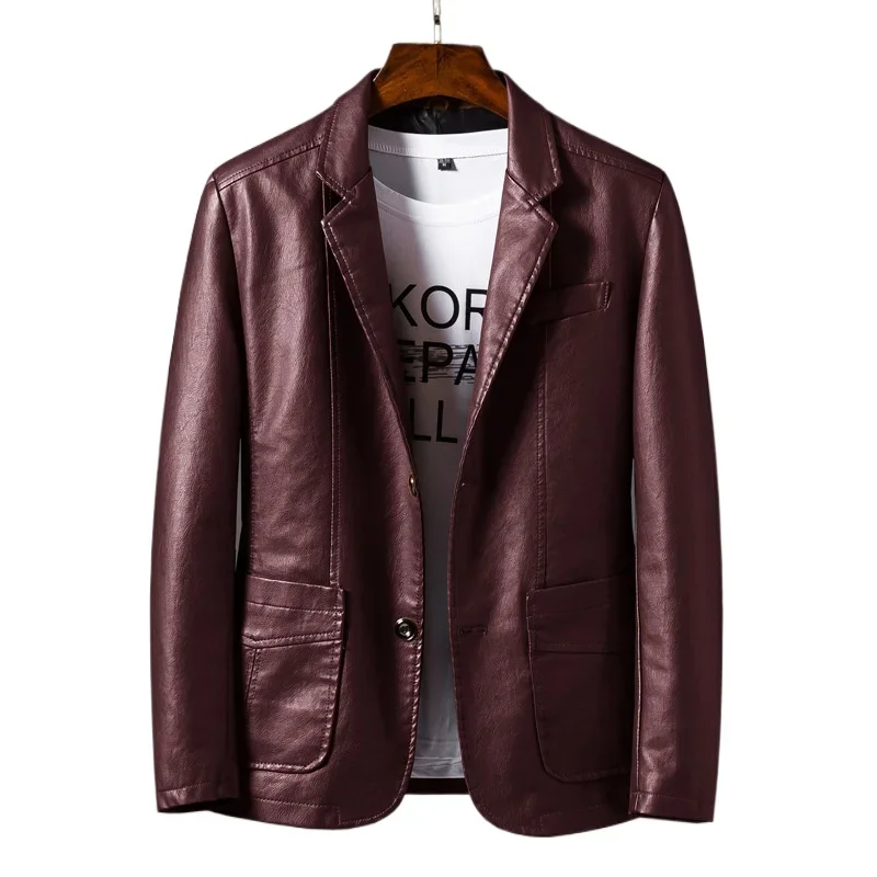 Autumn Mens Leather Jacket Korean Fashion Solid Color Suit Collar PU Leather Coat Men Street Motorcycle Jackets Men Clothing