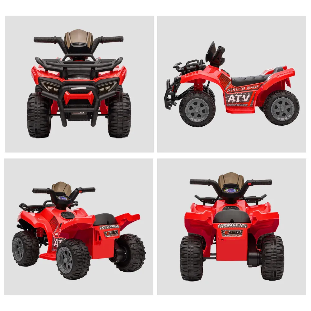 Coche de cuatro ruedas ATV para niños, motocicleta con batería de 6 V y música para 18-36 meses, rojo