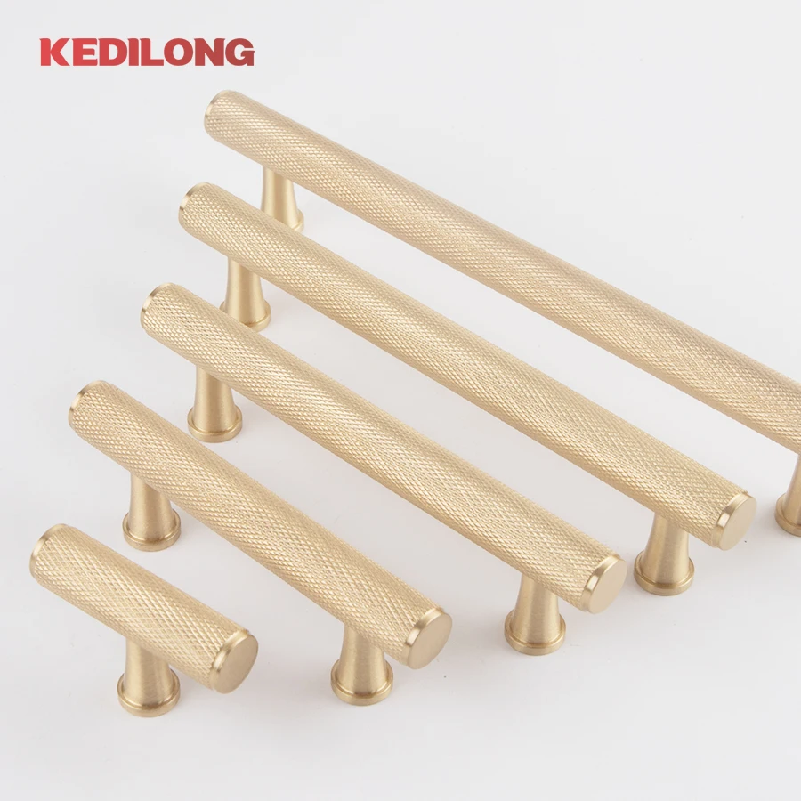 KEDLO Gerändelte Massivmessing-Griffe für europäische Luxus-Küchenschränke, 14 mm Durchmesser, Möbelgriff, Schubladenbeschlag, Knöpfe, T-Griff – Detail 1