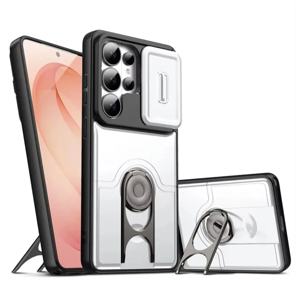 Heavy Duty Finger Ring Stands Case For Samsung Galaxy S26 S25 S24 S23 Ultra FE Plus Magnetic Slide Camera Lens Drop Protect Case