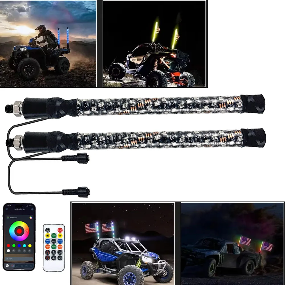 

2PCS 30CM RGB LED Whip Lights APP+Remote Control Music Sync Spiral Chasing Light for UTV ATV SXS Off-Road Truck Accessories