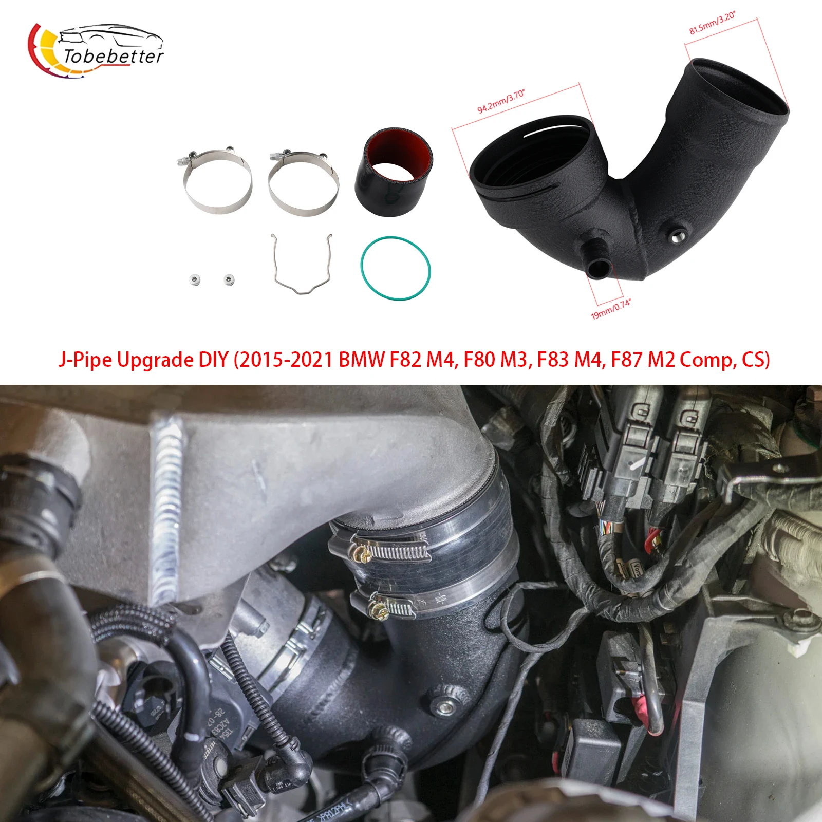 Upgrade DIY Aluminum J-Pipe Charge Pipe for BMW S55 2015-2021 F82 M4, F80 M3, F83 M4, F87 M2 Comp, CS