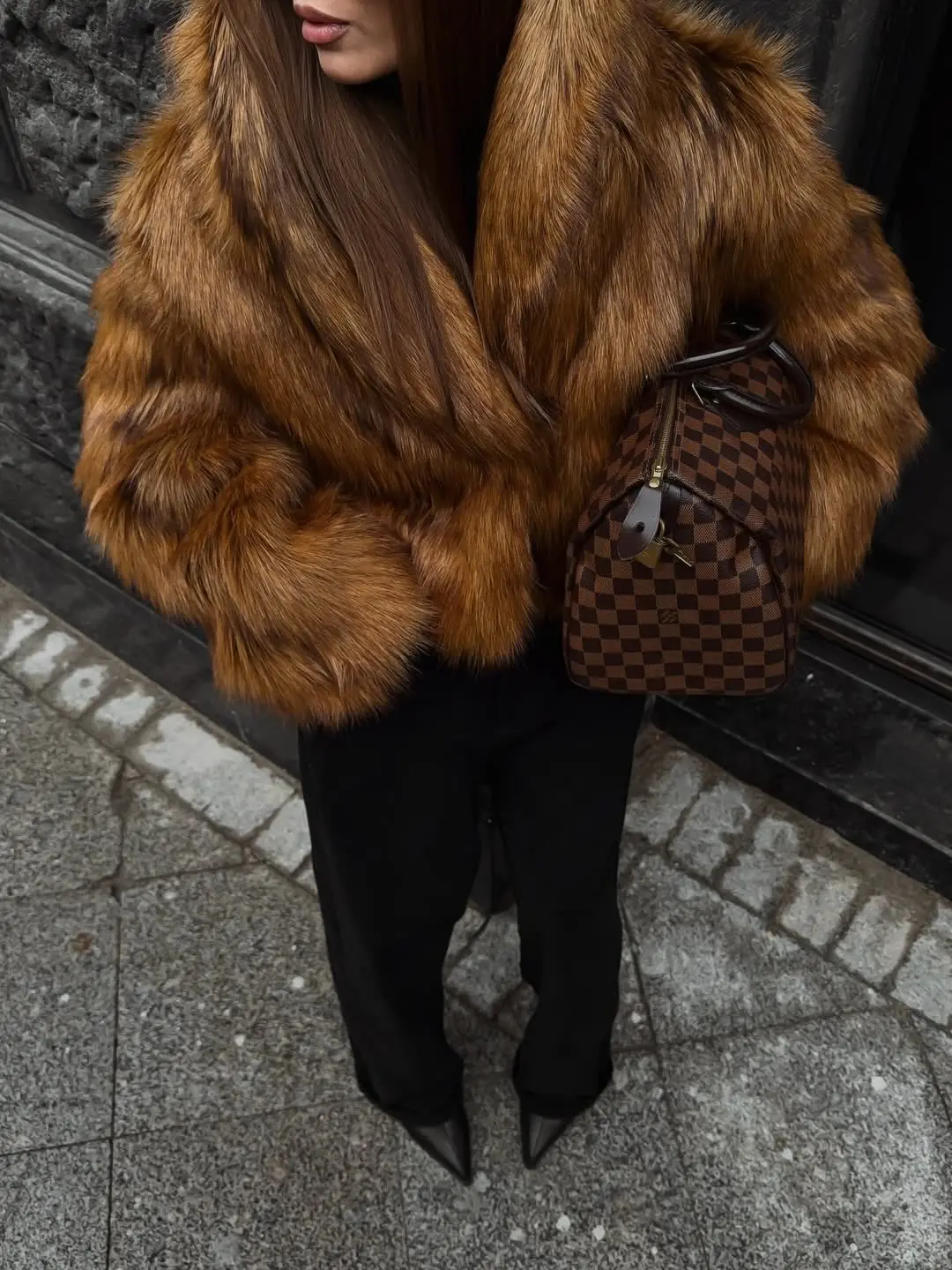 Women Winter Faux Fur Coat 2026 Warm Caramel Fluffy Plush Lapel Open Front Jacket
