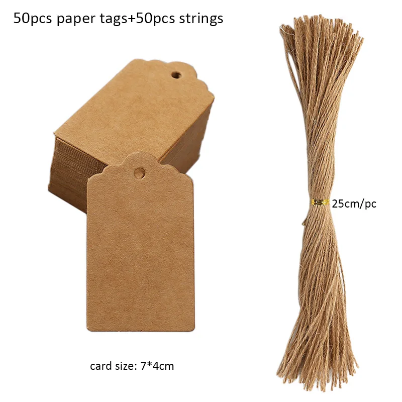 Kraft Paper Tags with Strings, 50pcs