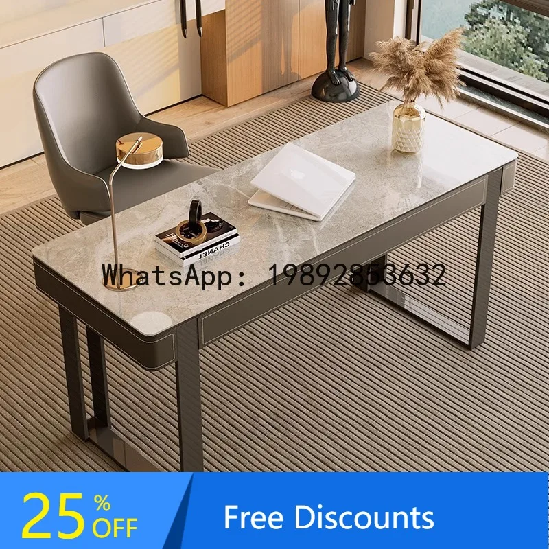 

LYY Saddle Leather Desk Light Luxury Solid Wood Modern Study Computer Desk Italian Minimalist Home Writing Work Office