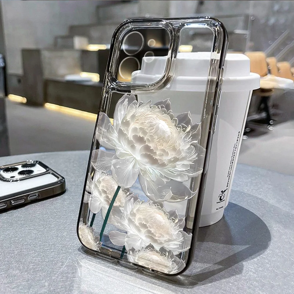 

White Lotus Flower Phone Case For iPhone 13 Case iPhone 17 11 12 14 15 16 Pro Max X R XS 7 8 SE 2020 Transparent Floral Cover