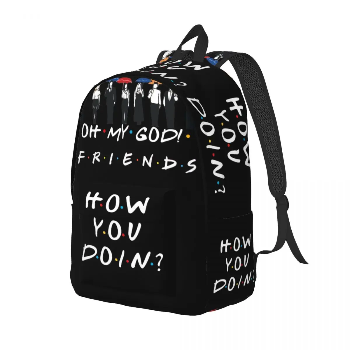 Custom Friends Tv Show How You Doin Canvas Backpack for Men Women College Students Bookbag Fits 15 Inch Laptop Funny Quote Bags