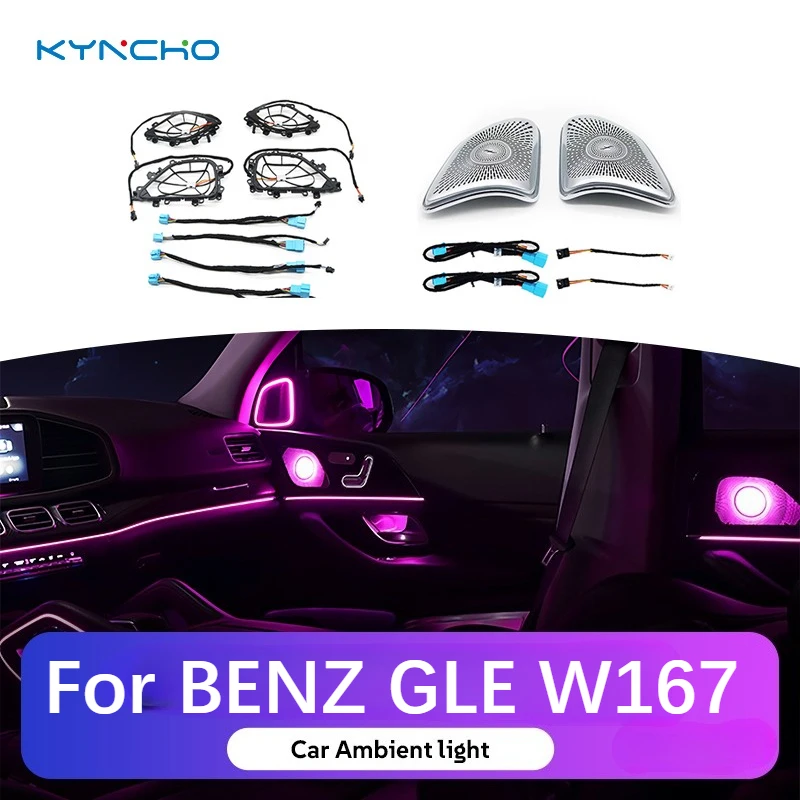 For BENZ GLE W167 LED Car Ambient Light Kit 64 Colors RGB Bluetooth App Control Symphony Auto Interior Lighting