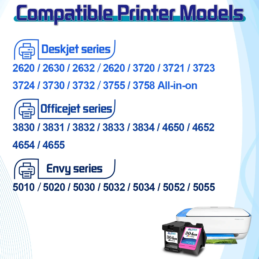Alizeo 304 Wkład atramentowy kompatybilny z HP304 i HP 304XL do drukarek Deskjet ENVY Officejet 2600 2630 3723 3724 3730 3732 3752 3755 3758 — zdjęcie produktu 2