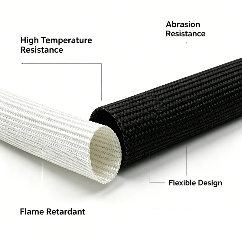 2m/5m/10m Fiberglass Braided Sleeve 600℃ Flame Retardant Heat Insulated Tube For Studio Wire Cable Neat Arrangement Protection