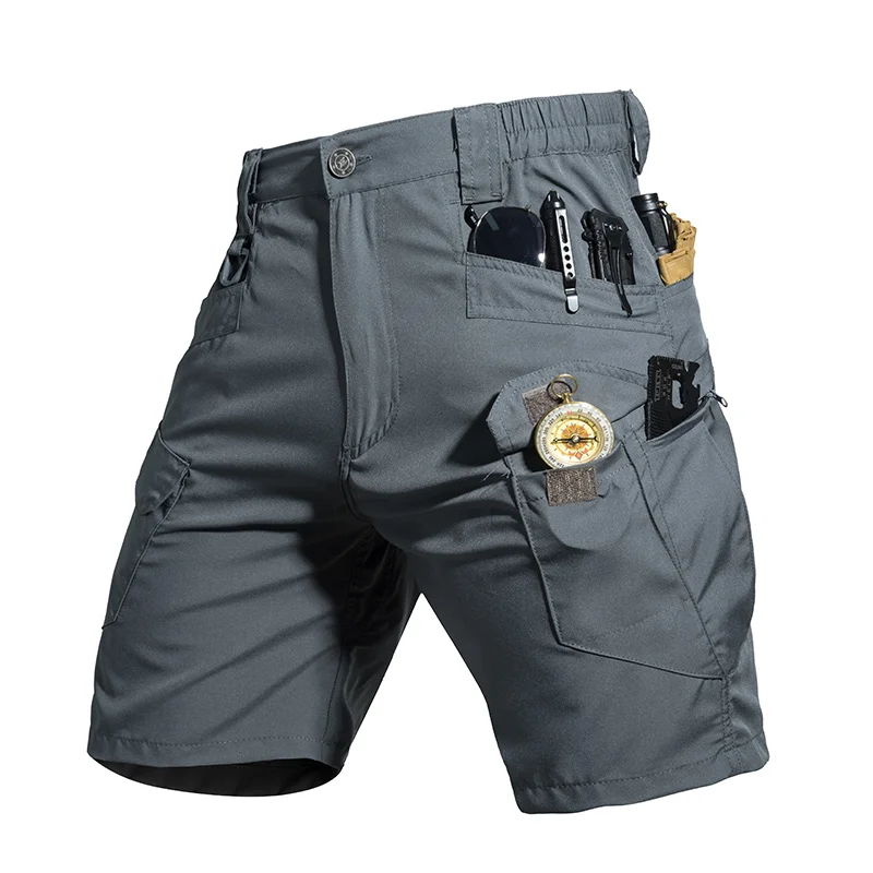 Men's Summer Softshell Elastic Short Pants Fitness Tactical Cargo Military Hiking Camping Climbing Casual Trousers Sportwear