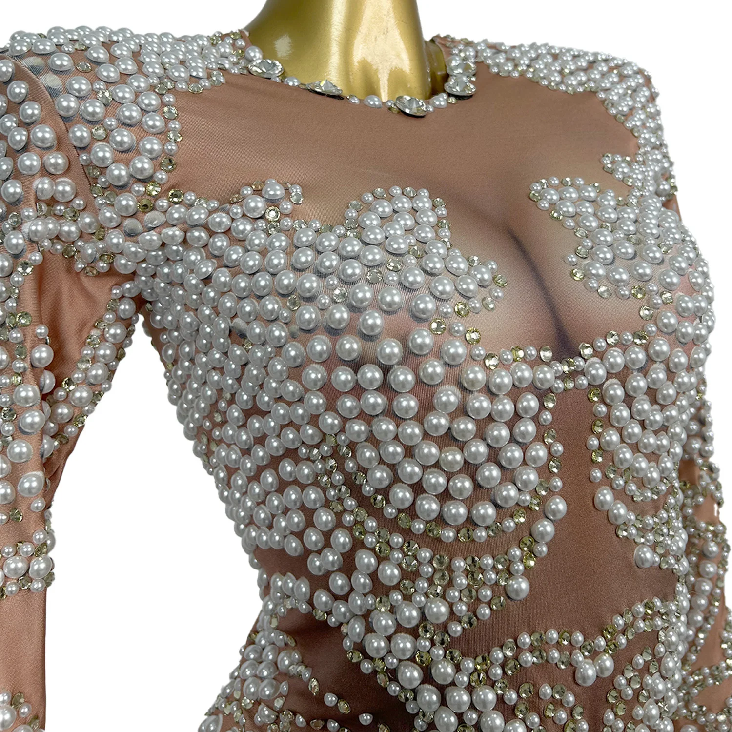 Zhenzhuyumao Gorgeous Pearl Feather Patchwork Ddress Banquet Birthday Christmas Halloween New Year's Party Fishtail Dress