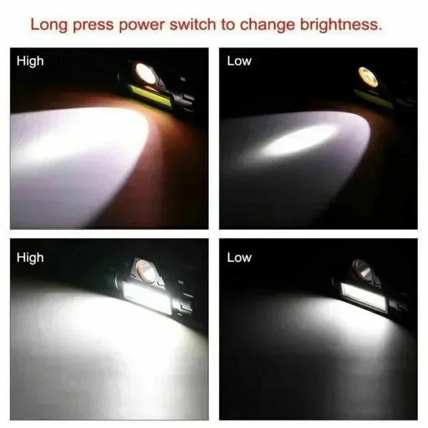Superhelle LED-Stirnlampe, wiederaufladbar, wasserdicht, mit XPE-COB-Perlen und Magnet am Ende, zwei Lichtquellen, Arbeitsleuchte – Detail 7