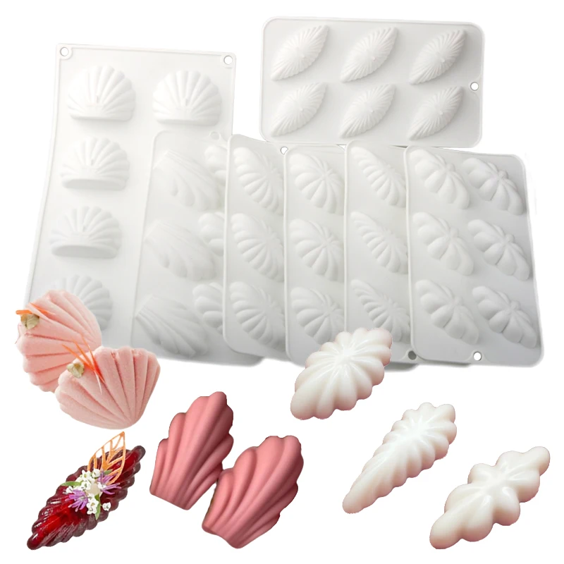 SHENHONG 6 or 8 Cells 3D Shell Design Pudding Mousse Cake Moulds Madeleine Dessert Chocolate Silicone Mold Cake Decorating Tools