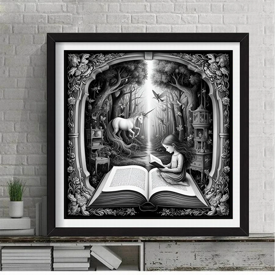 Pintura artística de diamante artesanal, nueva colección, libro de unicornio para niña, taladro redondo cuadrado completo, mosaico de animales, cuadro bordado, decoración de pared