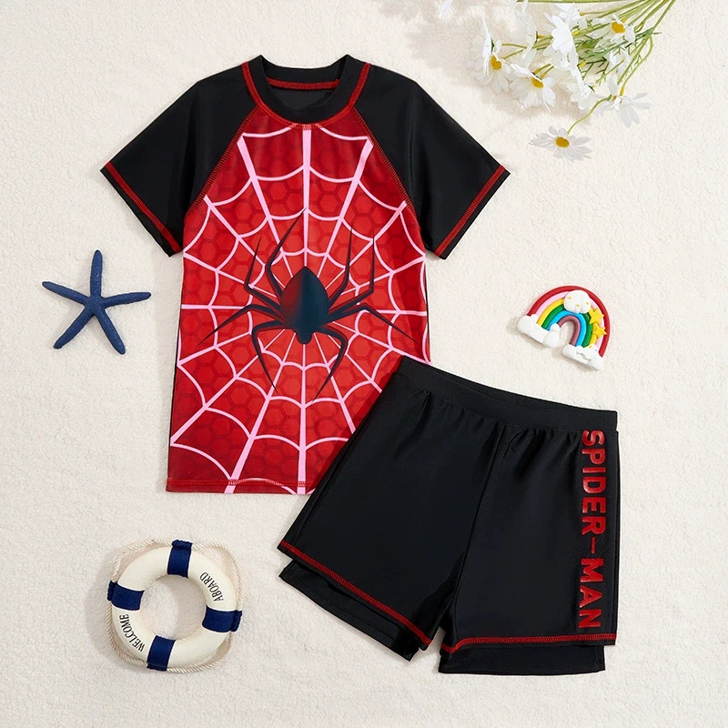 

2026 Boys Swimsuit Two Pieces With Shorts Half Sleeves Kids Swimwear Female Children's Bathers Bathing Swimming Swim Suit Summer