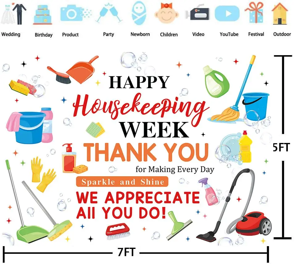 

Happy Housekeeping Themed Backdrop 'Thank You for All You Do' Photography Prop for Party Decorations We Appreciate You Design