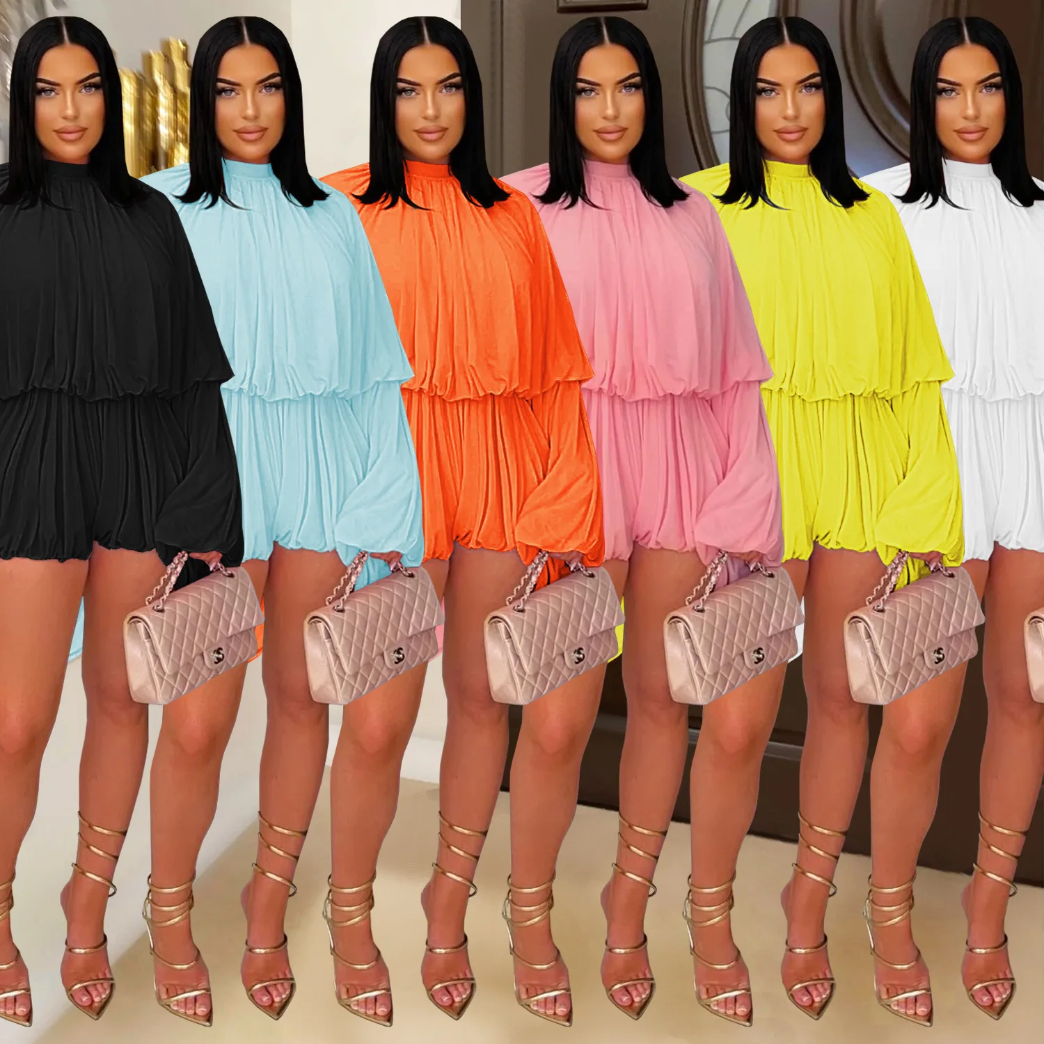 

Сексуальные женские комбинезоны-шорты из полиэстера с завышенной талией, уличный стиль, лето 2025, модная новинка