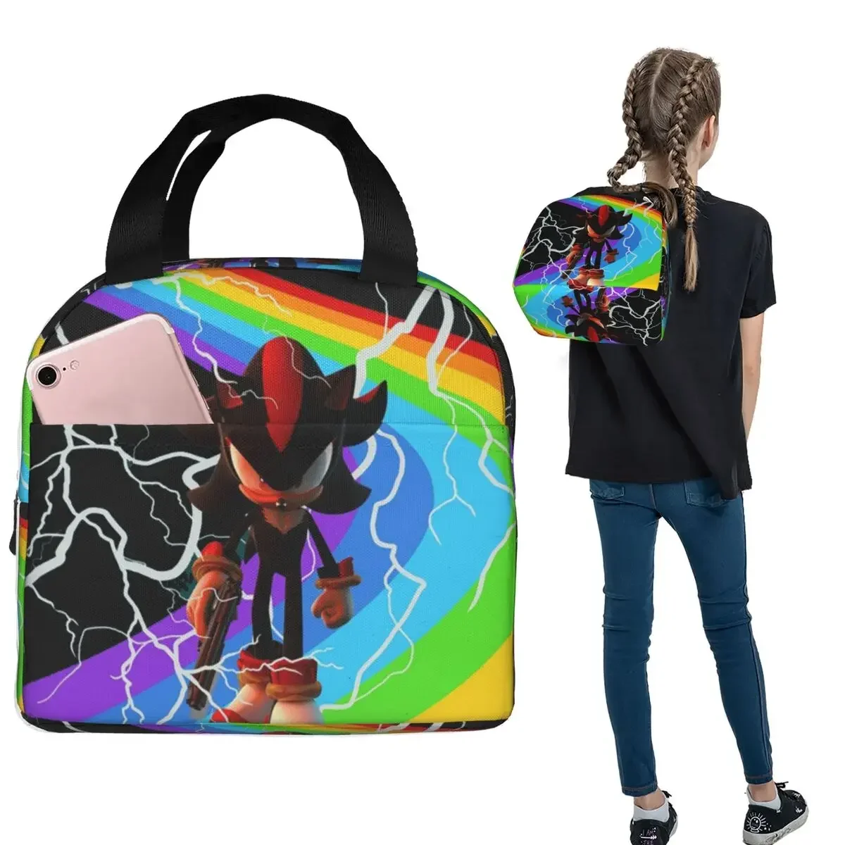 Shadow The Hedgehog Insulated Lunch Bag for Women Kids Portable Food Boxes Thermal Lunch Box Tote