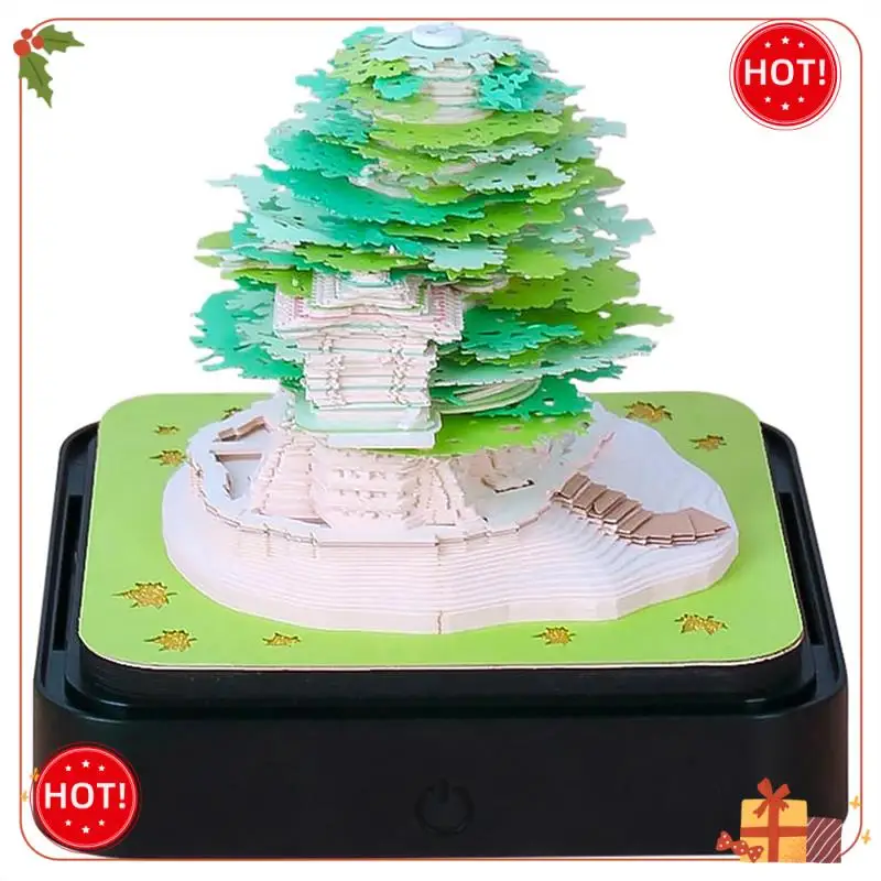 

Durable-3D Art Calendar Memo Pad 2024, Creative Timepiece Calendar Sakura Tree Rip Away Paper Carving Sticky DIY Note Green Dura