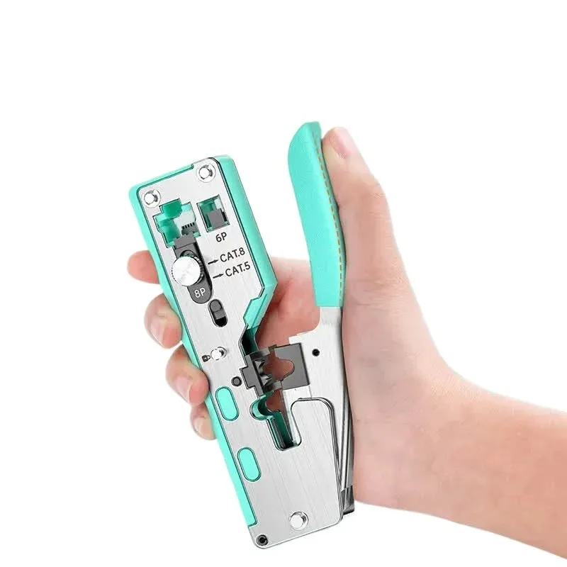 All Steel Pass Through RJ45 Crimping Tool Cat5e Cat6 Cat7 Cat8 6P 8P Ethernet Connector Crimper with Wire Stripping Function