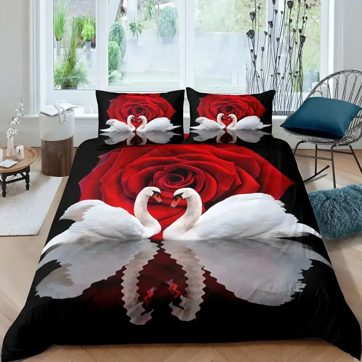 

Top Swan Duvet Cover Black and White Swan Bedding Set Boys Girls Twin Queen Size Pillowcase Bed Kids Adult Fashion Home