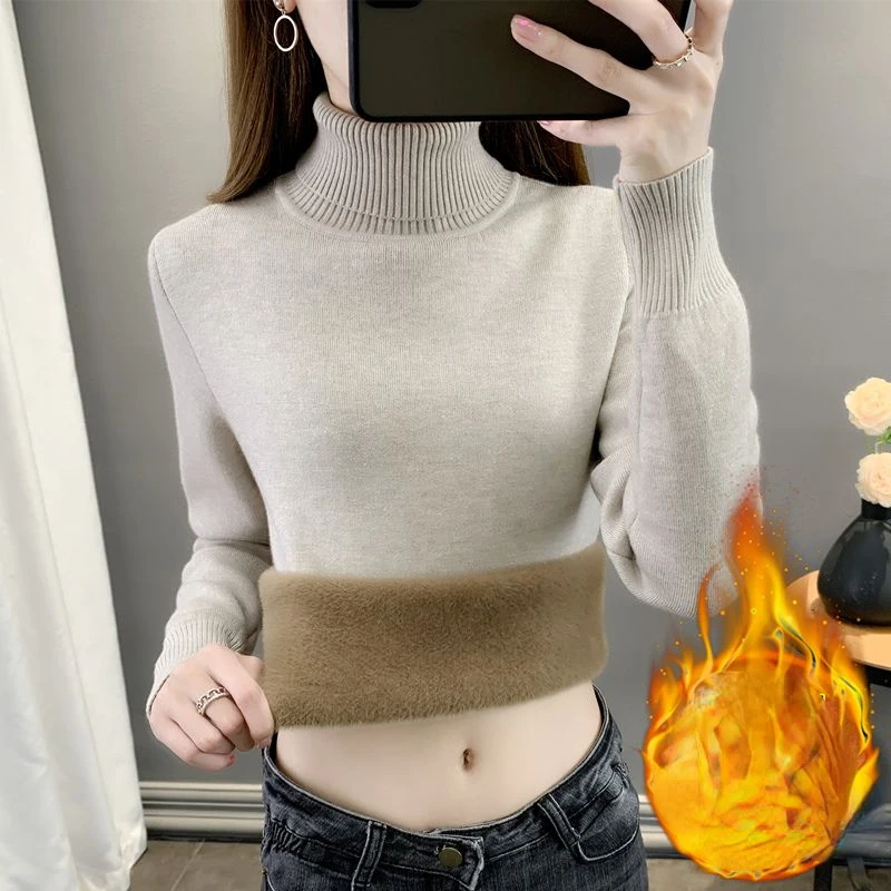 

Cashmere Sweater Women Turtleneck Women's Knitted Winter Autumn Pullover Plus Velvet Sweater for Women Warm Sweaters Female Y82