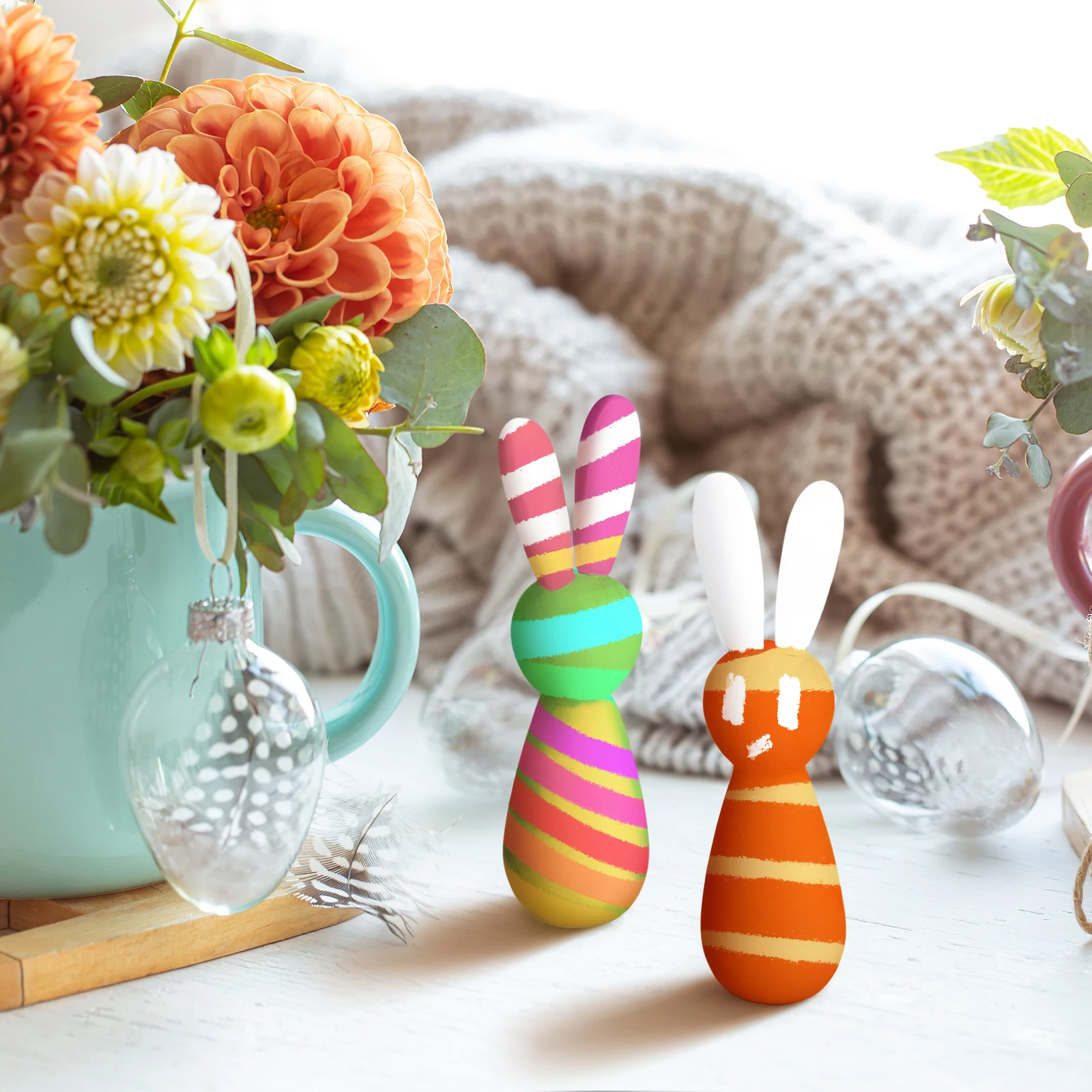 

5pcs Wooden Rabbit Decorations Unfinished DIY Crafts Figurines Smooth Edges No Burr Compact Lightweight Desk Table Graffiti