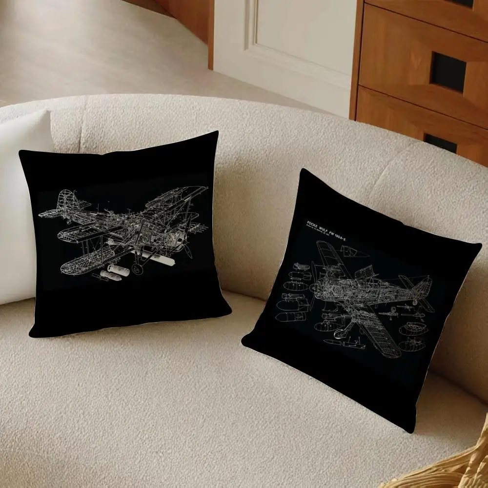Air Vehicle Patent Cushion Cover Daily Washable Linen Pillowcase Soft  for Sofa Bed Home Room Decor
