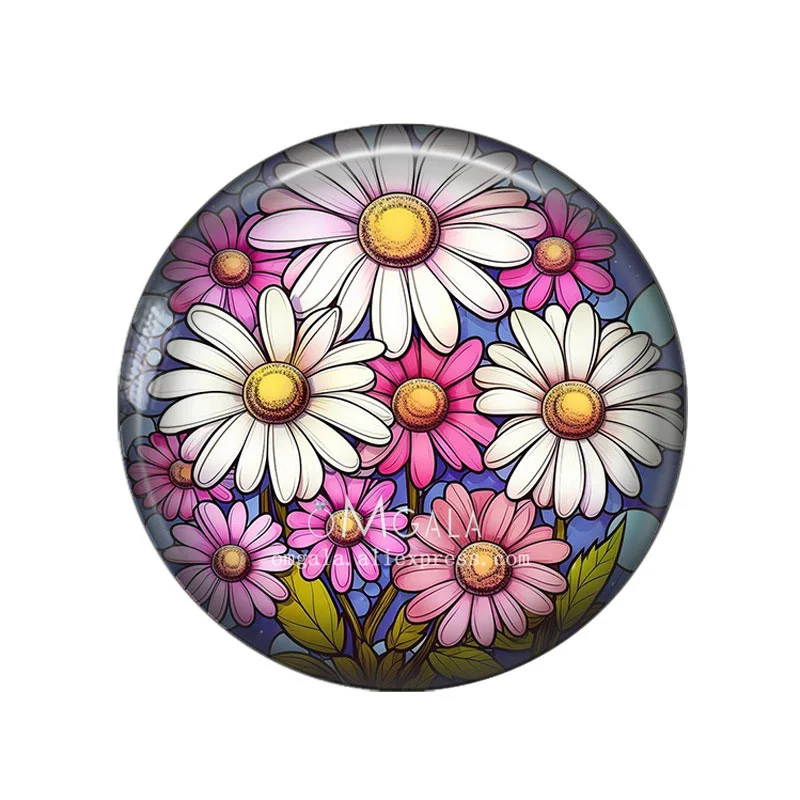 Fashion Lovely Daisy Illustrations 12mm/18mm/20mm/25mm Round photo glass cabochon demo flat back Making findings