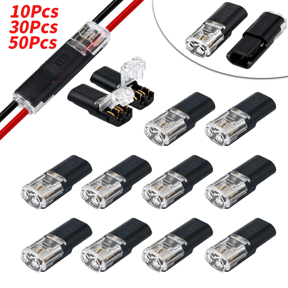 Wire Connector 2 Pin Electrical Cable Connector 50PCS Pluggable Cable Splice Terminal Quick Connector for LED Strip