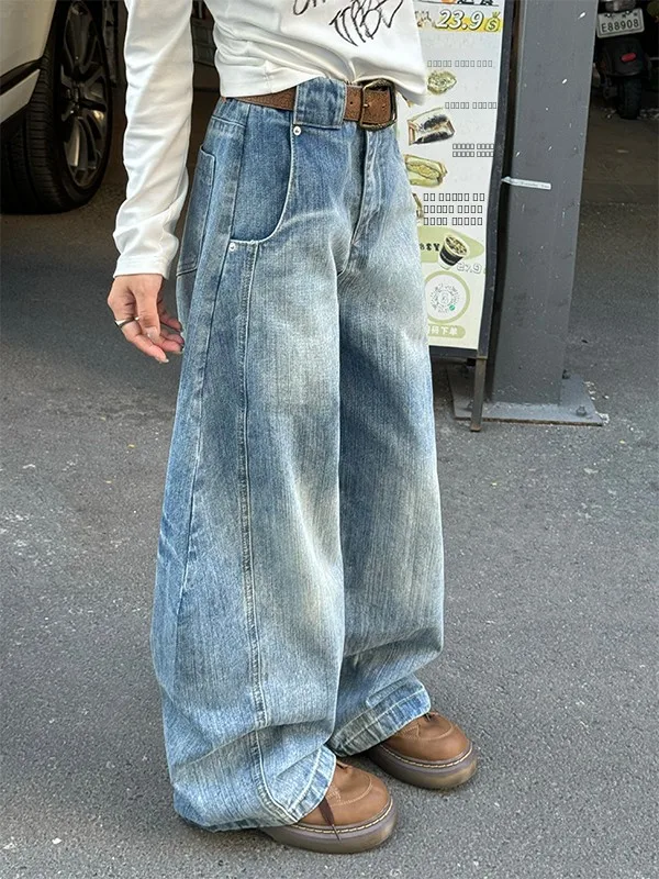 

Ретро-джинсы в американском стиле, свободные широкие брюки унисекс, повседневные модные брендовые джинсы с высокой талией, длинные брюки для отдыха