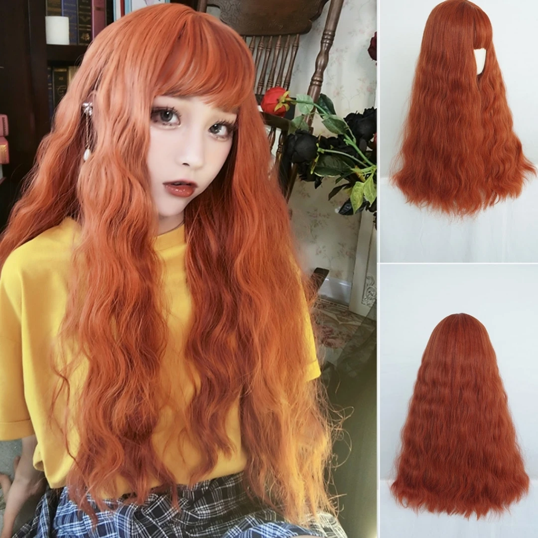 

GAKA Long Roll Natural Fluffy Wool Roll Orange Wig Cosplay Party Daily Synthetic Wig Lady High Density Temperature Fiber