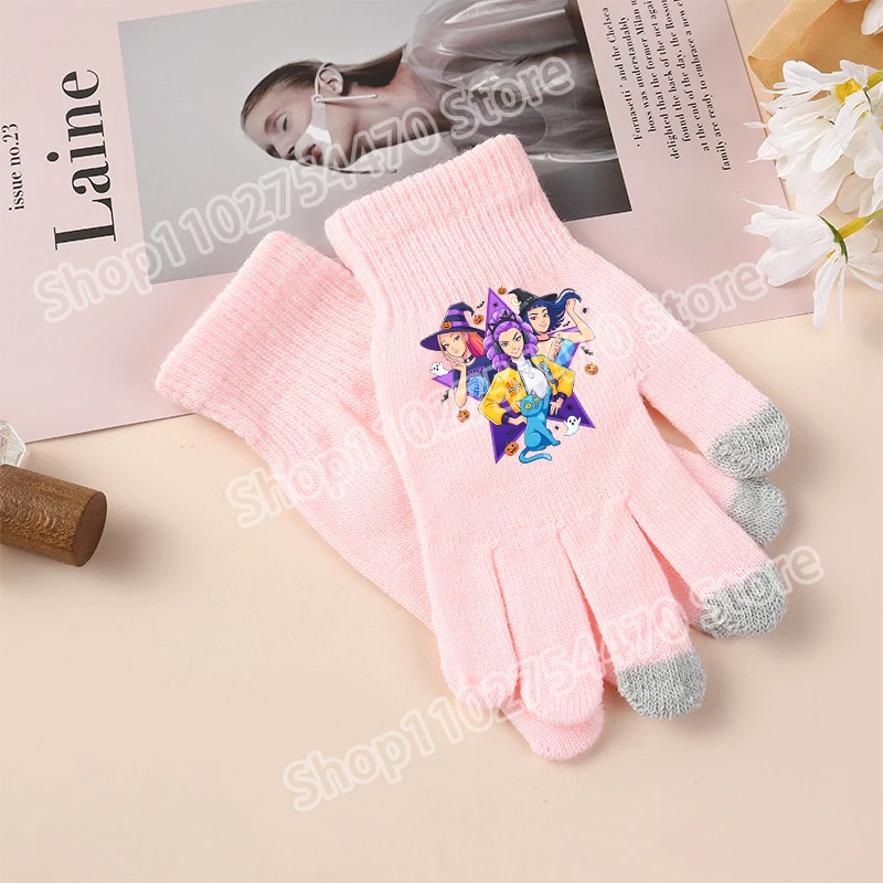 KPop شيطان الصيادين لطيف قفازات الأطفال الكبار شاشة قفاز الفتيات في الهواء الطلق شتاء دافئ اكسسوارات موضة هدايا عيد ميلاد الاطفال