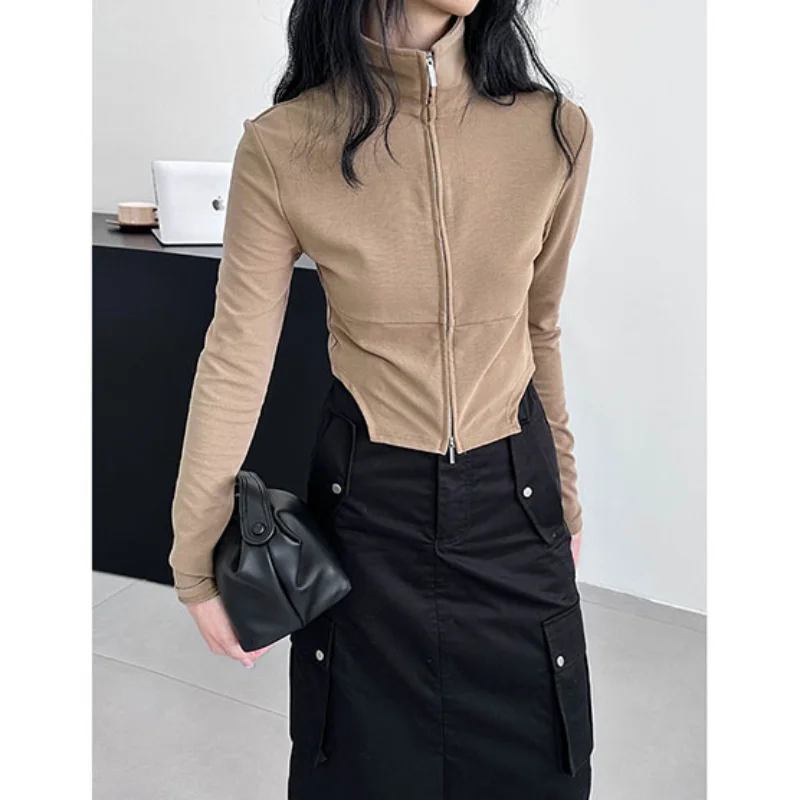 

2025 Spring Female Korean Slim Sweet Cool Girl Style Top Zip Shirt