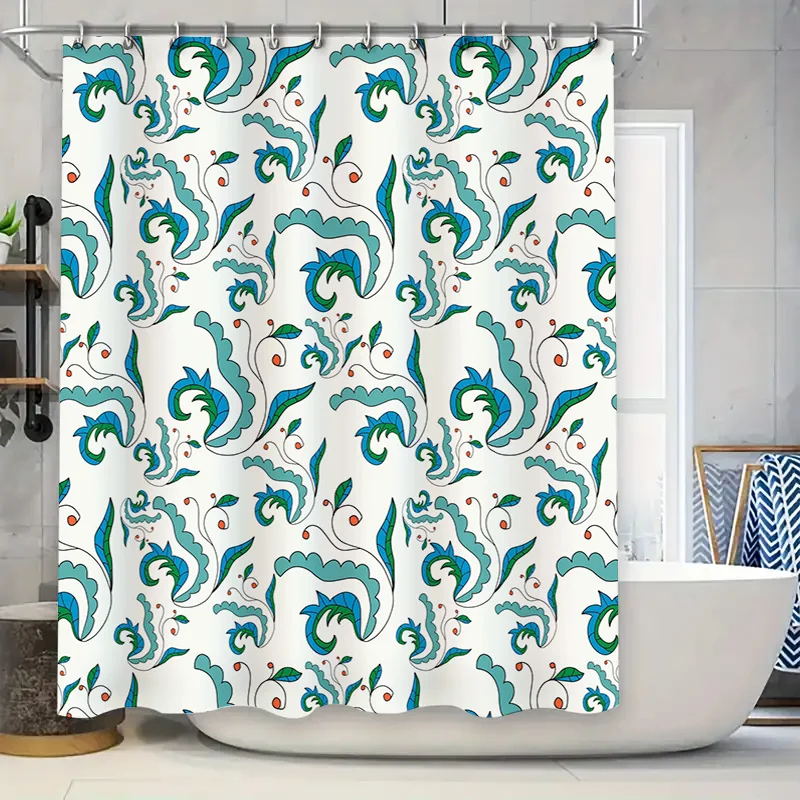 

Декоративная занавеска для душа с цветочным принтом, синий, зеленый, белый узор, домашний декор для ванной комнаты, водостойкая печать, водонепроницаемая ткань для ванны Ma