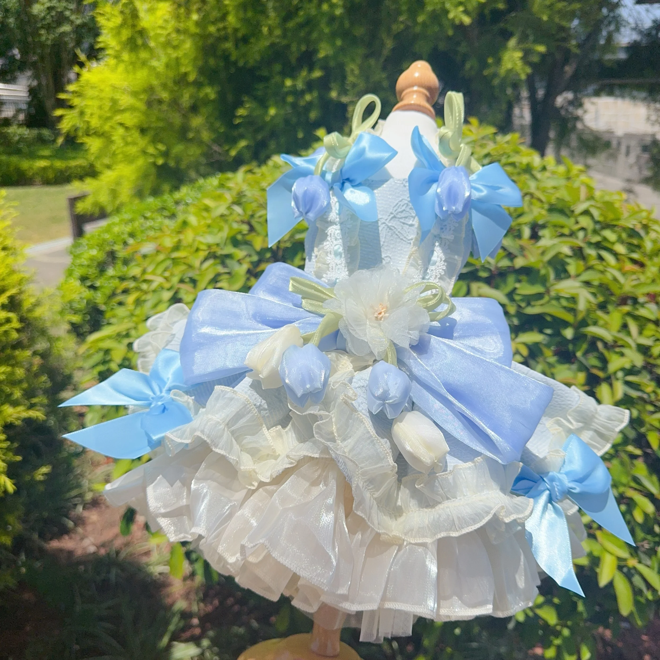 

Розовый, синий тюльпан, цветок, одежда для собак, роскошное свадебное платье ручной работы с длинным хвостом, кружевное платье принцессы для маленьких и средних собак